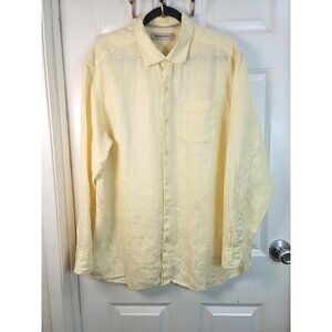 Tommy Bahama Long-Sleeve Yellow Linen Button-Up Shirt With Pocket Size XL/TG